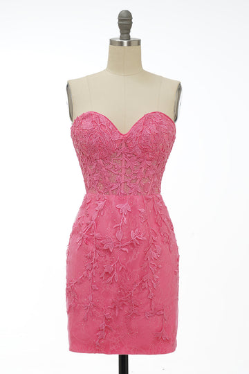 tett rosa kort homecoming kjole med appliques